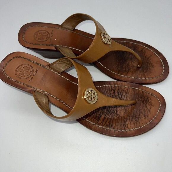 Tory Burch Mini Miller Jelly Thong Sandal Tan/Gold Womens Size 8M - Picture 1 of 7
